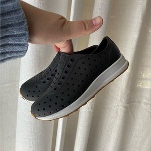 Native Kids Shoes Jefferson Slip-On in Black and White with Gum Sole